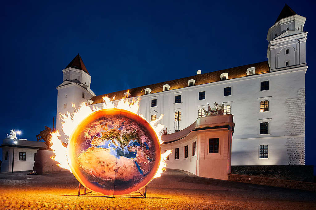 Greenpeace Slovakia Activists Urge Citizens to Vote for the Climate in the Elections. © Mitja  Kobal / Greenpeace