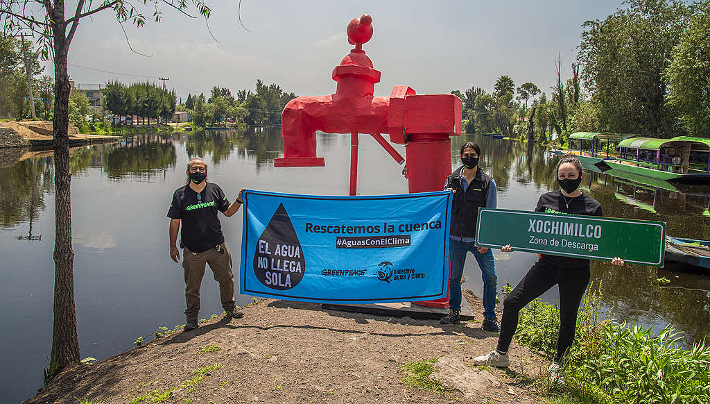 Acción de Greenpeace en Xochimilco. Tour del grifo