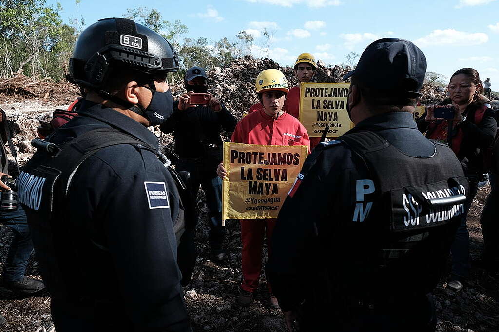 Action at Mayan Train Construction in Mexico. © Gustavo Graf / Greenpeace