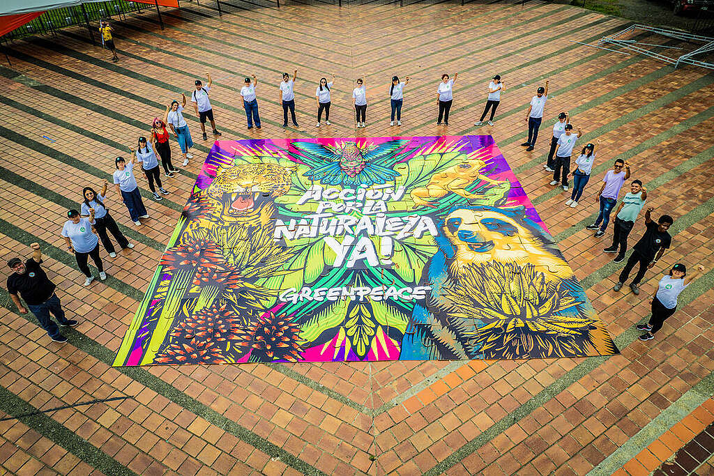 Activists Assemble Giant Jigsaw Puzzle Calling for Urgent Action in Colombia. © Nathalia Angarita / Greenpeace