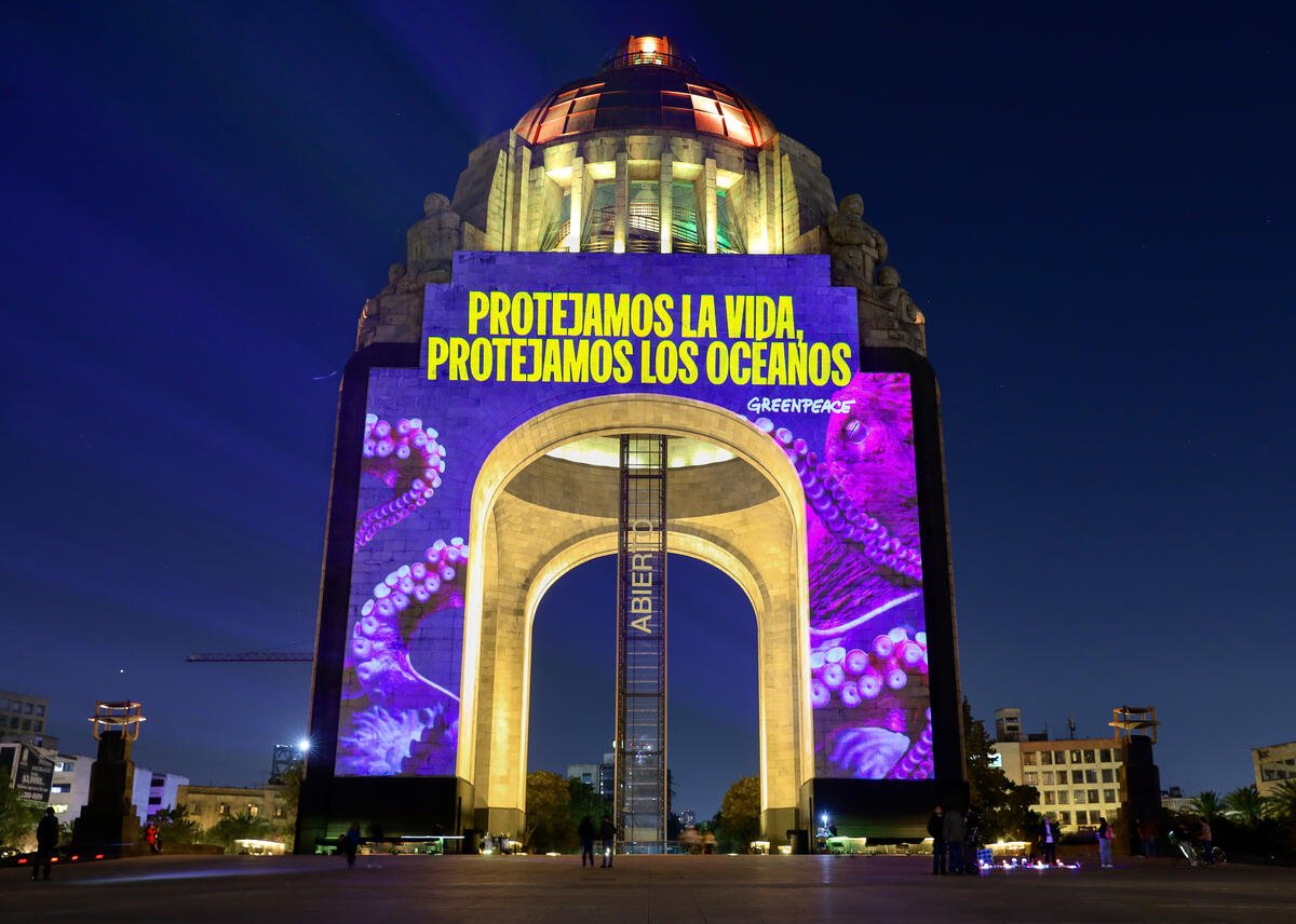 Marcelo Ebrard Calls to Protect the Oceans - Projections in Mexico. © Greenpeace
