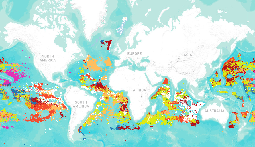 Vista del mapa interactivo de Greenpeace que evidencia las amenazas a las que se enfrentan los oceános.