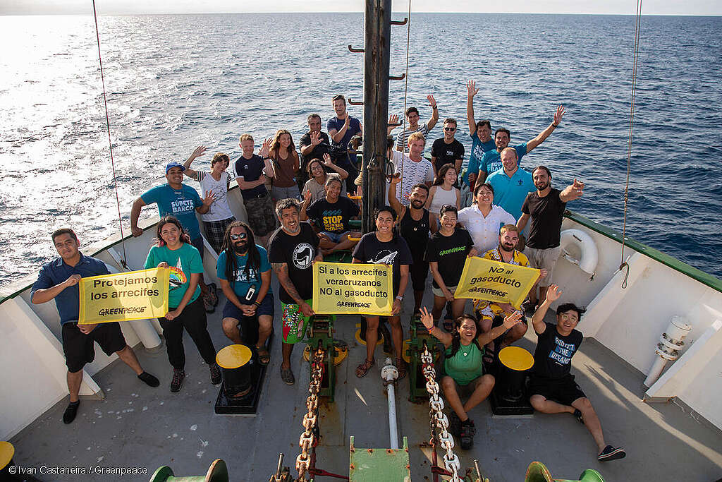 Fotografía de la tripulación del Arctic Sunrise en Veracruz durante la investigación de los arrecifes de coral.