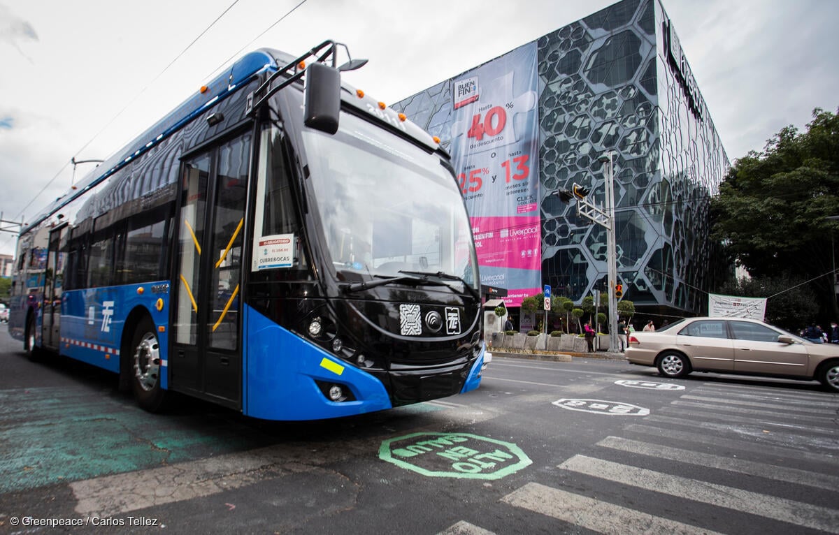 Fotografía de un transporte en Avenida Insurgentes luego de una acción de etiquetado para ciclovías permanentes.