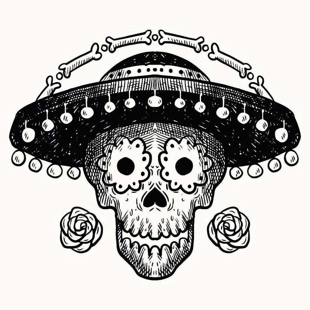 Ilustración en blanco y negro de una catrina. Ilustración en blanco y negro de una catrina.