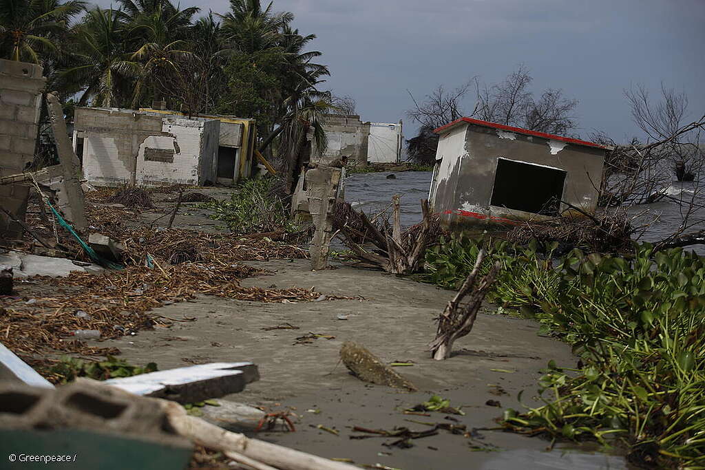 Toma de los restos de las casas de la Comunidad El Bosque, Tabasco. Toma de los restos de las casas de la Comunidad El Bosque, Tabasco.