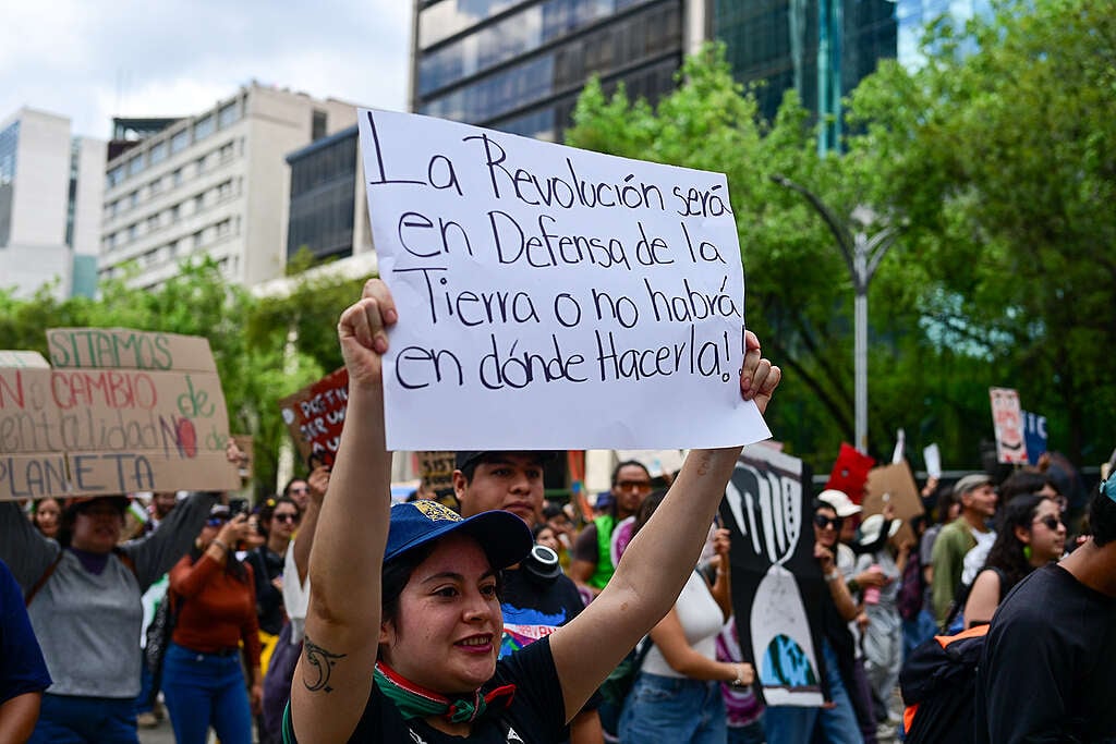 Marcha por el clima, la vida y el futuro. Cartel que dice: La revolución serpa en defensa de la Tierra o no habrá en dónde hacerla.