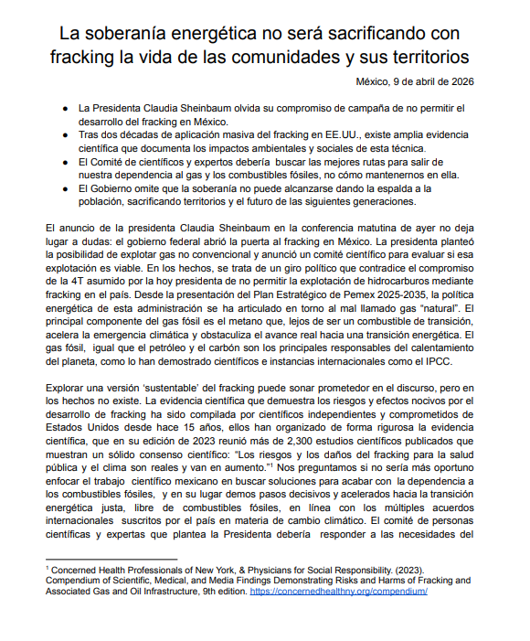 La soberanía energética no será sacrificando con fracking la vida de las comunidades y sus territorios.