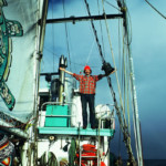Rex Weyler on the Phyllis Cormack during the 1975 whale campaign.