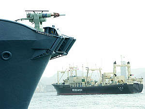Whaling Fleet Depart for the Southern Ocean in Japan. © Greenpeace / Aoyama