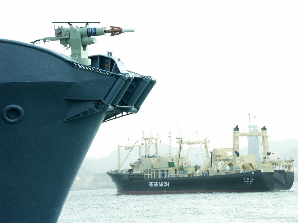 Whaling Fleet Depart for the Southern Ocean in Japan. © Greenpeace /  Aoyama