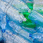 Close up of used plastic bottles. 

Open boat on Rainbow Warrior in Varna, Bulgaria. The ship is in Bulgaria to support the national Break Free from Plastics campaign, which is led together with Za Zemiata (FoE Bulgaria).