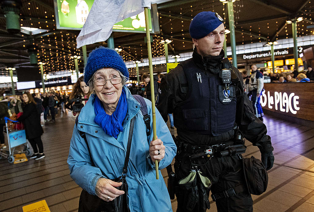Mevrouw komt in actie voor het klimaat tijdens het Protestival