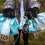 Beach Guardian's clean-up activity in Wadebridge, Cornwall. 
Beach Guardian is a Community Interest Company based in Cornwall, United Kingdom, which acts against plastic pollution and organises cleaning activities. 
They are finding an increasing amount of PPE (Personal protective equipment) amongst the litter they collect on the beaches in North Cornwall.