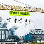 Banner Drop at Tata Steel in the Netherlands. © Tobias Kleuver / Greenpeace