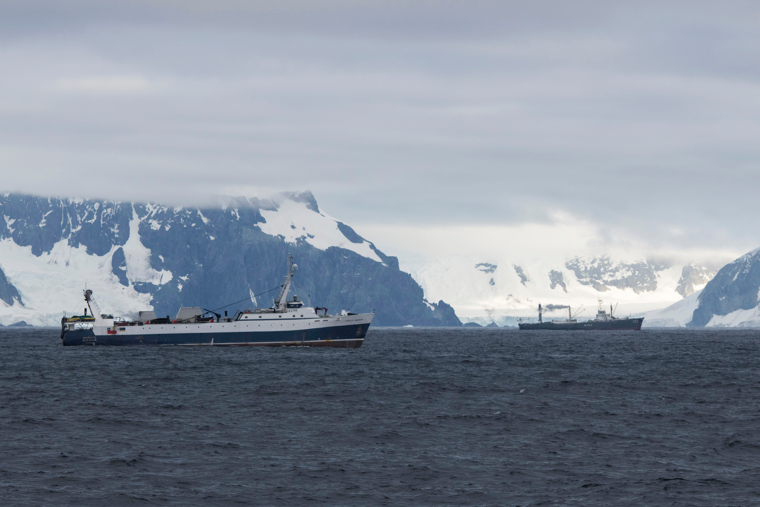 February 27th, 2018. Antarctic Peninsula, Greenpeace expedition to promote the formation of an Antarctic protected area with the MY Arctic Sunrise.Krill fishing vessels in the vicinity of Trinity Island.Photo by Daniel Beltrá for Greenpeace