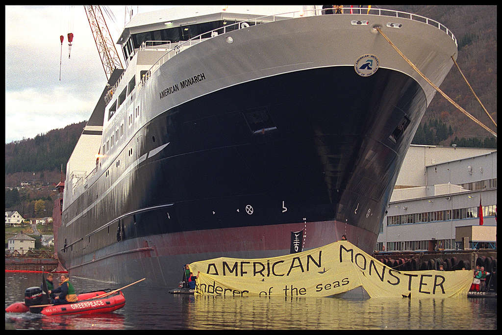 Greenpeace Action at Baptism of  Super Trawler in Norway. © Greenpeace / Jim Hodson