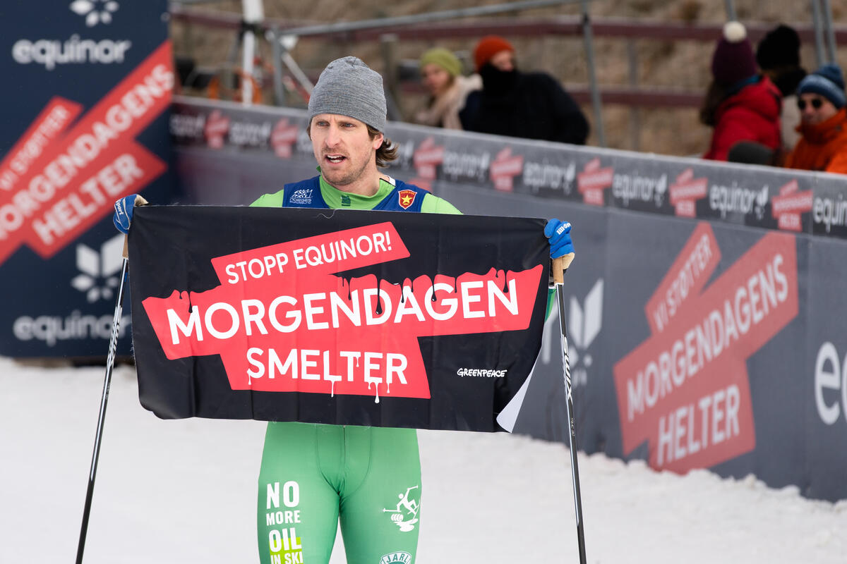 Former Elite Cross-country Skier against Equinor at Comeback Race in Norway. © Marthe Haarstad / Greenpeace