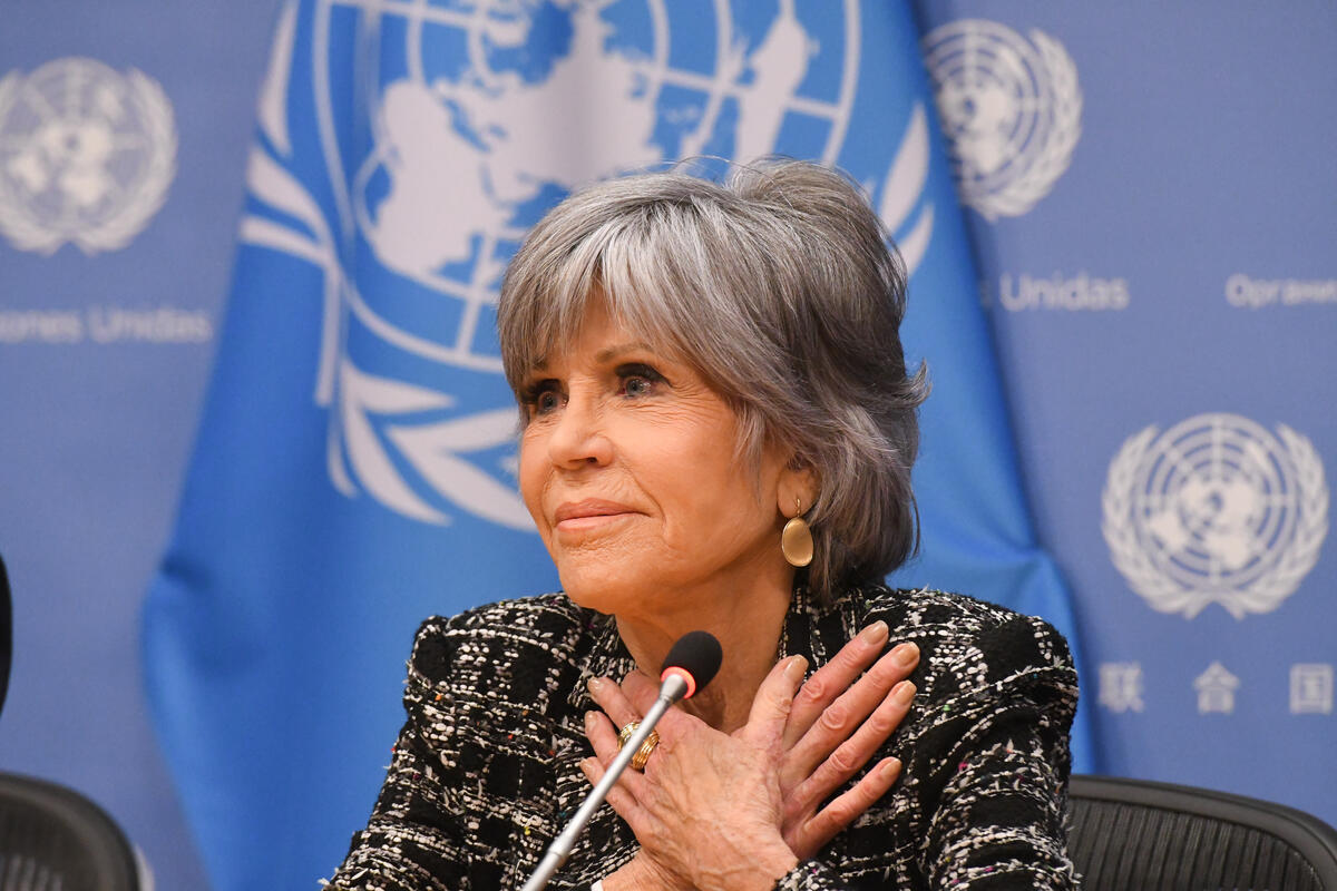 Jane Fonda at the UN in New York. © Stephanie Keith / Greenpeace