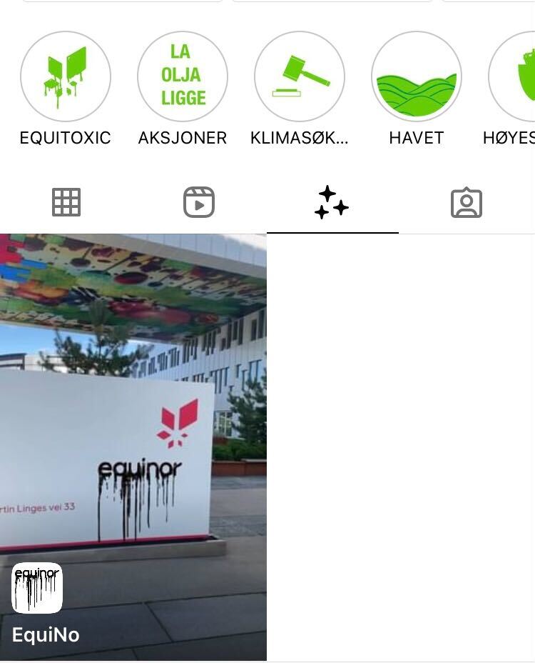 Skjermdump av Greenpeace Norges Instagram-konto og Equinor-filteret.