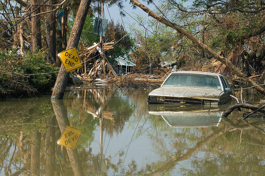 Aftermath of Hurricane Katrina
This is 21 days after hurricane Katrina hit and devastation is evident, with villages and towns still flooded with contaminated water from the oil industries. Local residents and officials blame a ruptured Shell pipeline for spreading oil through marshes and communities down river from New Orleans.