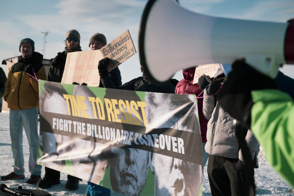 Time to Resist the Billionaire Takeover - Protest in Svalbard. © Christian Åslund / Greenpeace Time to Resist the Billionaire Takeover - Protest in Svalbard. © Christian Åslund / Greenpeace