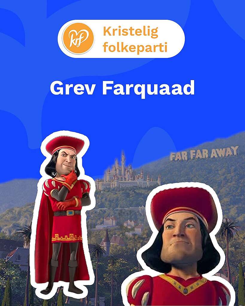Valget 2025: Hvem er du, basert på partiet du stemmer på? Kristelig folkeparti (KrF): Greve Farquaad fra Shrek