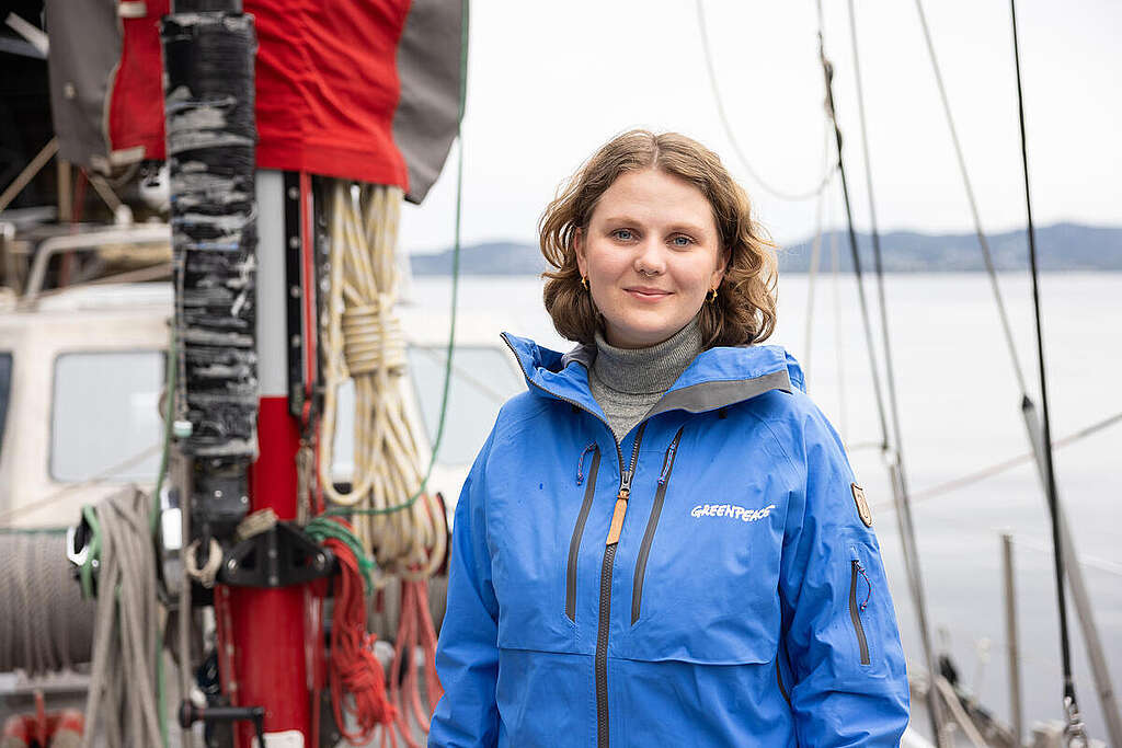 Arctic Expedition - Haldis Tjeldflaat Helle on SY Witness in Norway. © Daniel Müller / Greenpeace