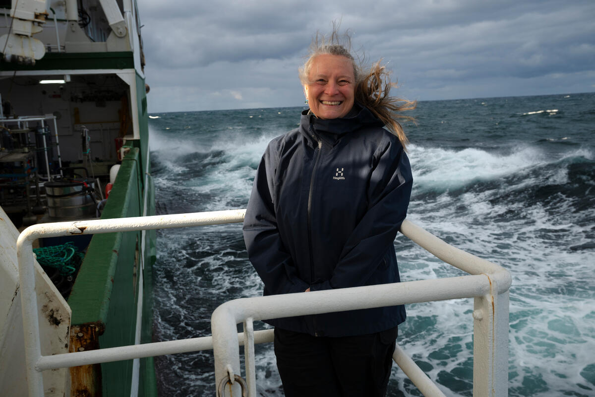 Dr. Anne Helene Tandberg om bord på forskningsskipet under Greenpeace-ekspedisjonen i Arktis 2026.