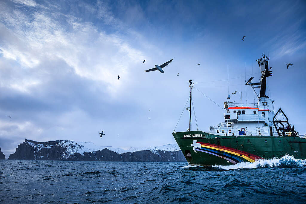 MY Arctic Sunrise at Bear Island in Norway. © Mitja  Kobal / Greenpeace