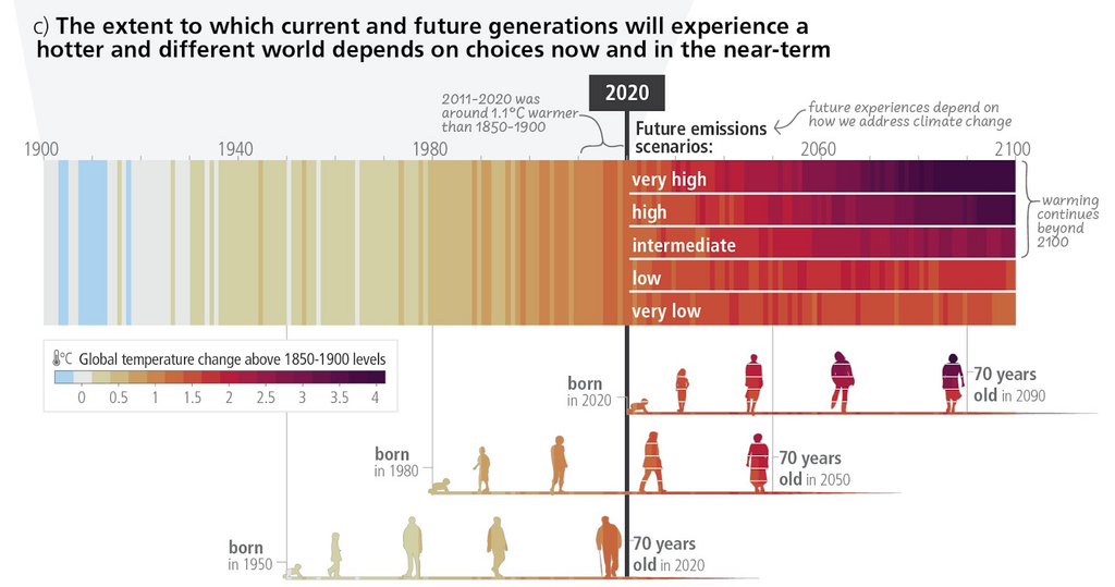 Graph from 2019 Lancet Report showing extent to which current and future generations will experience a hotter and different world.