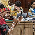 Awyu Tribe Testifies at Administration Court in Jakarta. © Muhammad Adimaja / Greenpeace