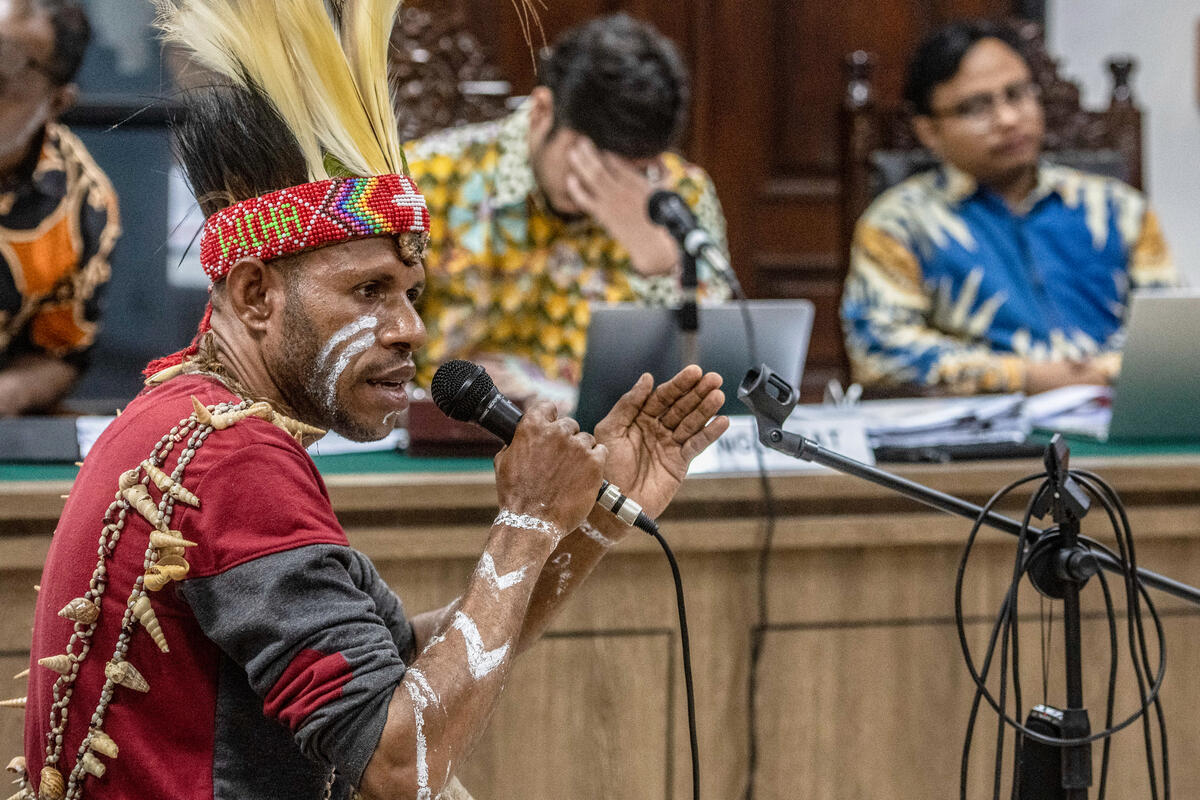 Awyu Tribe Testifies at Administration Court in Jakarta. © Muhammad Adimaja / Greenpeace