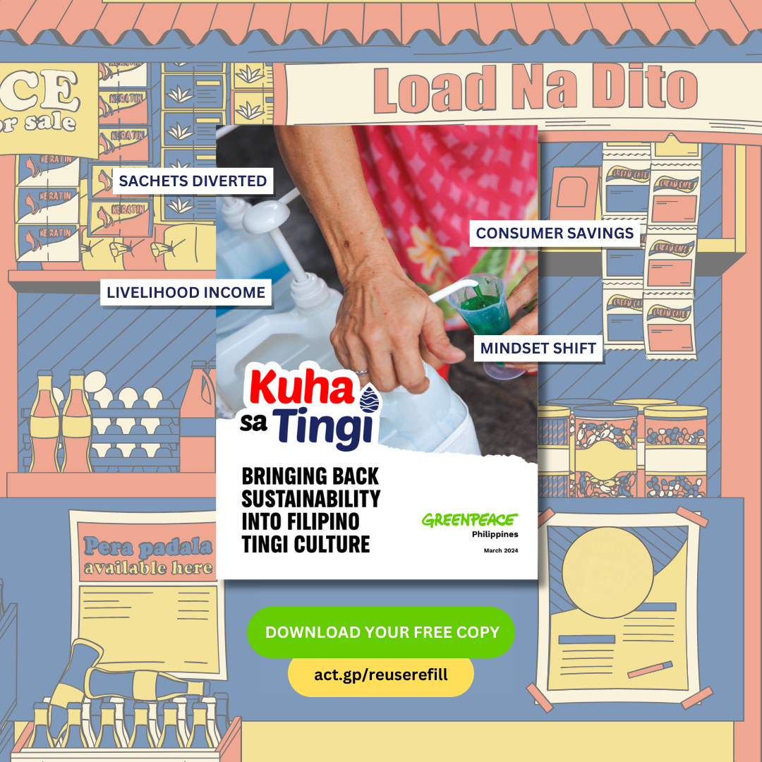 The cover of Greenpeace Philippines' Kuha sa Tingi Report