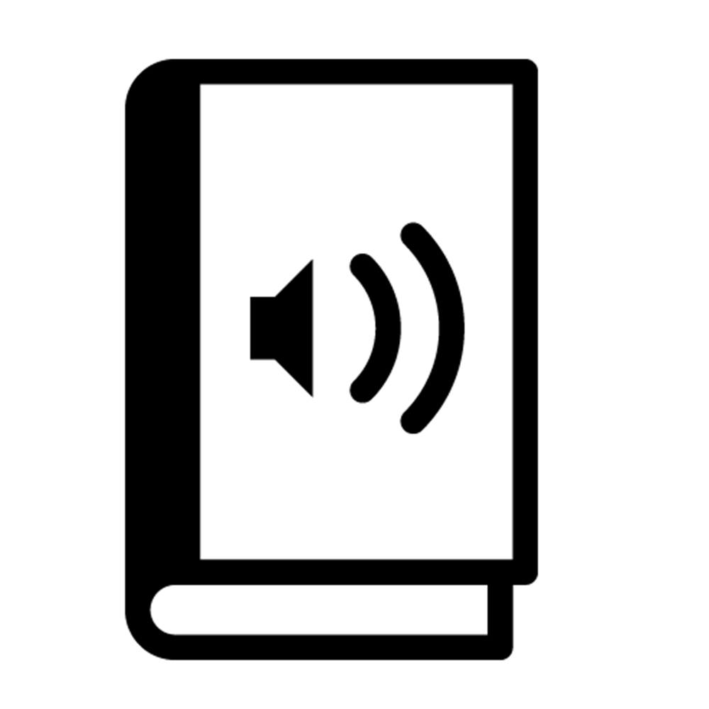 B&W Icon of book with an Audio icon on the cover