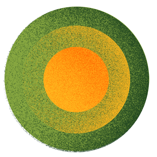 Illustration of an orange sun with green gradient halos around it