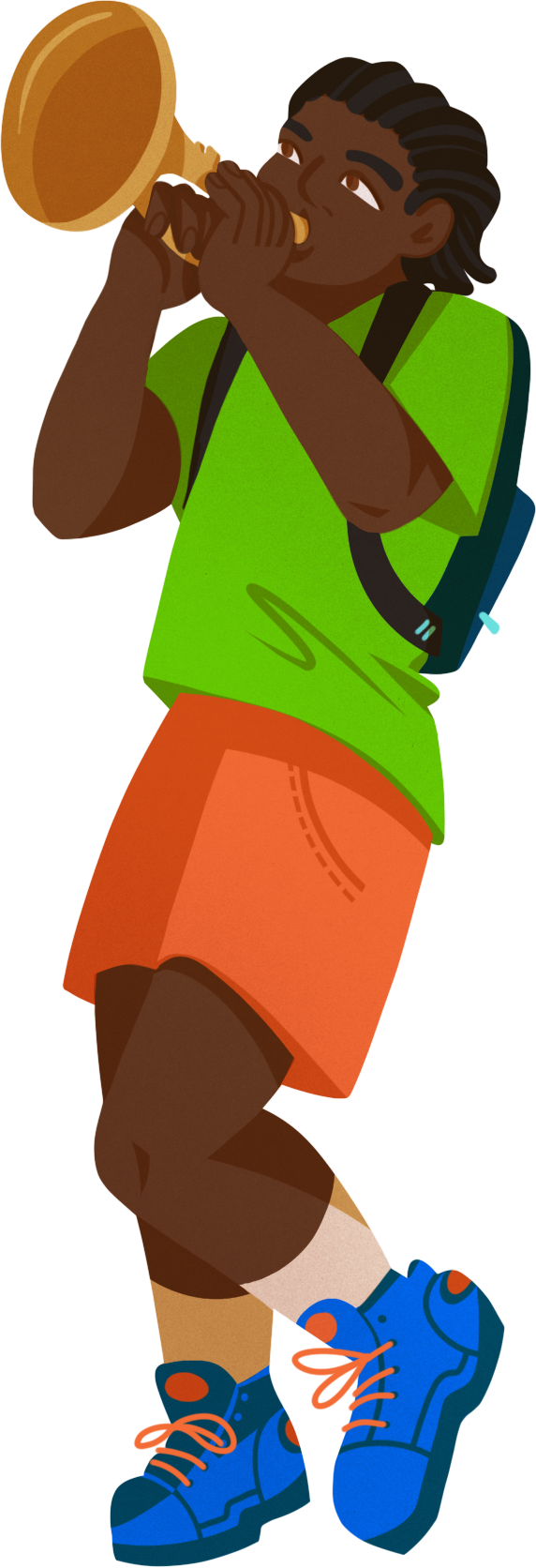 Illustration of a man marching while playing a trumpet