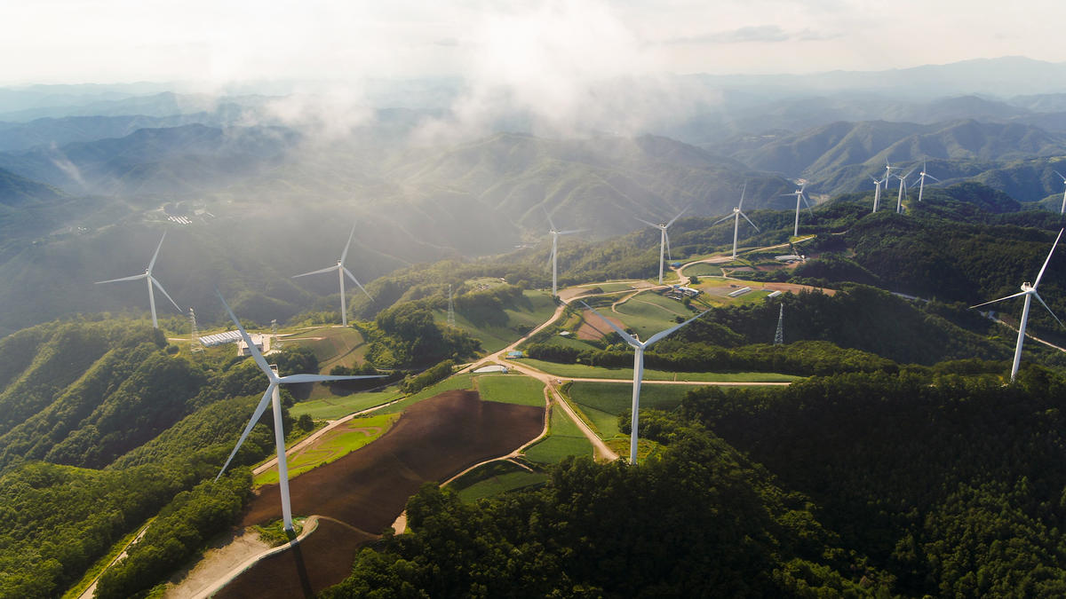 位於韓國慶尚北道英陽郡的風電場，是韓國第三大風電場，預計每年可產生134百萬度的電力。© Greenpeace