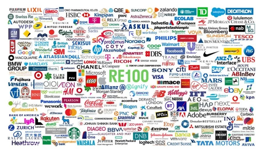截至2021年10月，全球加入RE100聯盟的企業成員已超過300家，其中包含台積電、宏碁、華碩、台達電、葡萄王等13家臺灣企業。