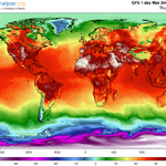 全球預報系統（GFS）2022年7月14日的最高溫度分布圖。