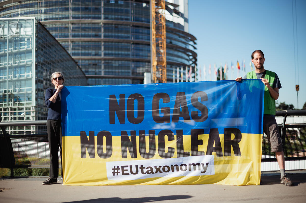 2022年7月，綠色和平宣布向歐盟議會提出上訴，因為歐洲議會議員未能阻止永續分類法納入天然氣和核能。過去一年裡，綠色和平行動者多次以直接行動，要求歐盟停止對天然氣及核能（Gas & Nuclear）的依賴。