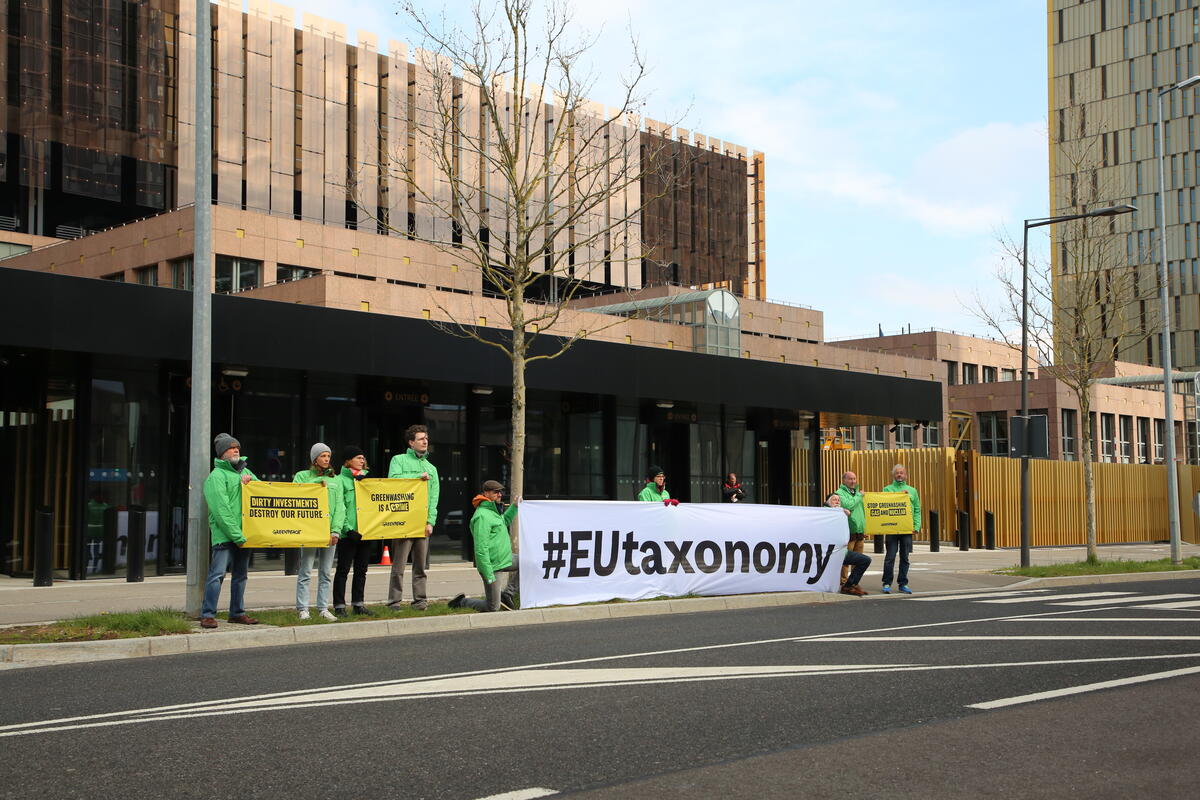 2023年4月18日，綠色和平串連8個辦公室團隊，於歐洲法院向歐盟提出告訴，停止在《永續金融分類標準》納入天然氣和核能的漂綠行為。