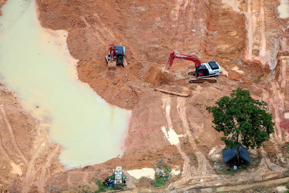 2023年3月9至10日，綠色和平巴西團隊飛越亞馬遜雨林兩處原住民土地——卡雅波（Kayapo）和蒙杜魯庫（Munduruku），一共記錄到98臺液壓挖掘機非法採礦。