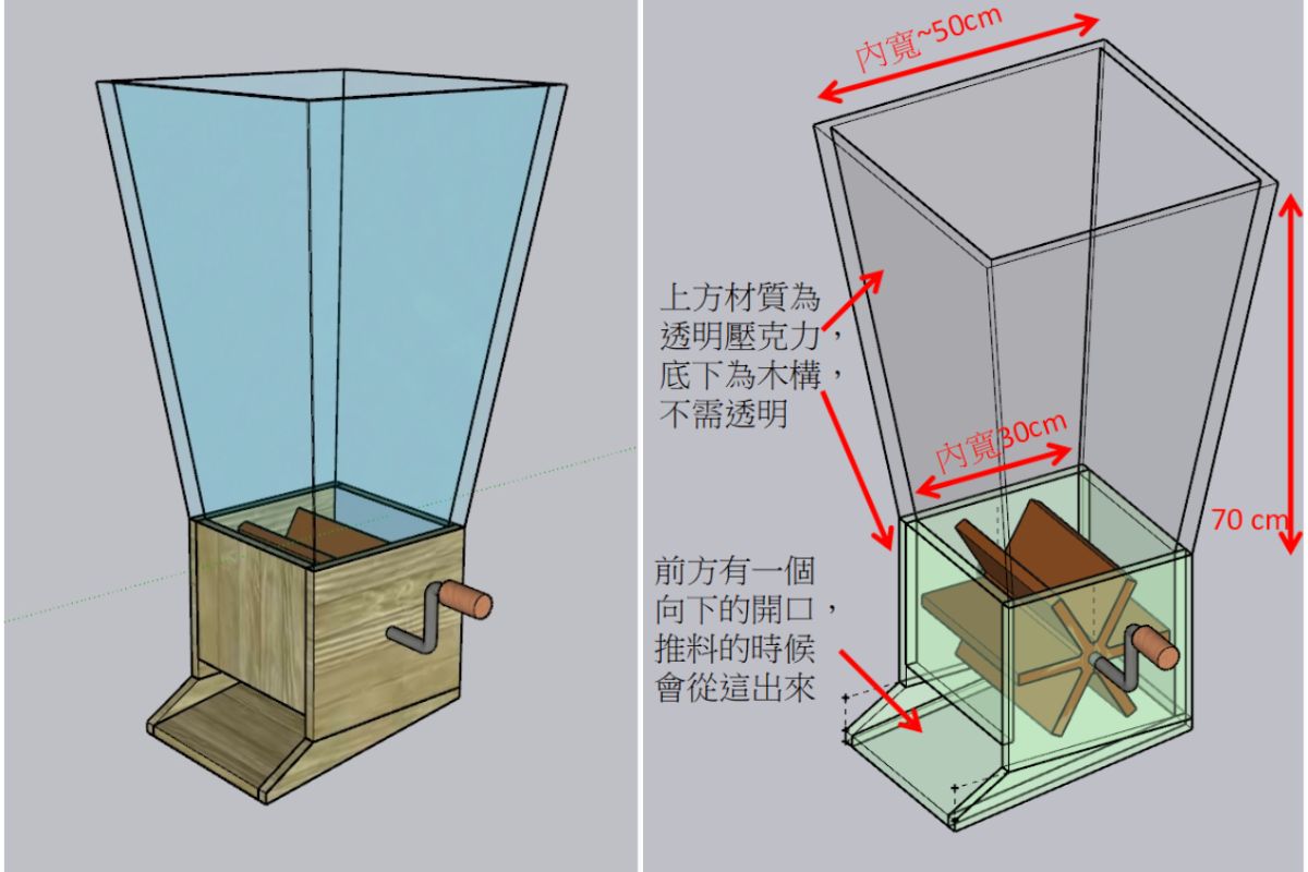 綠色和平志工導入輔助覆蓋機械，使用者如廁後只要轉動轉軸，覆蓋物便會自動自動覆蓋在排泄物上，增加便利性之餘也降低使用者的心理壓力。