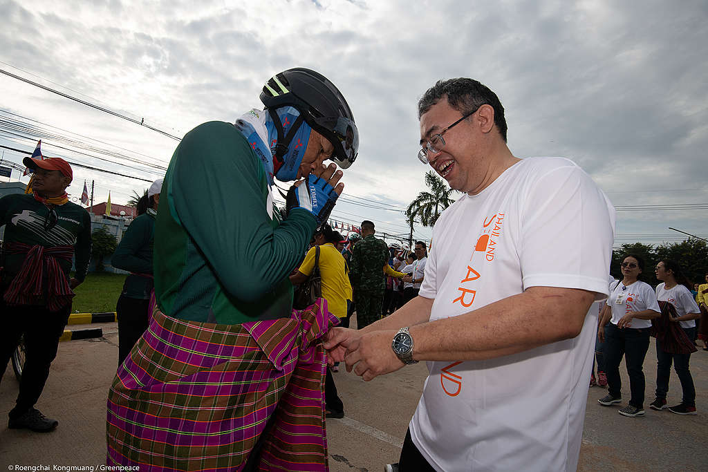 Director of hospital welcomed biker opening solar hospital event in Phu Sing Hospital