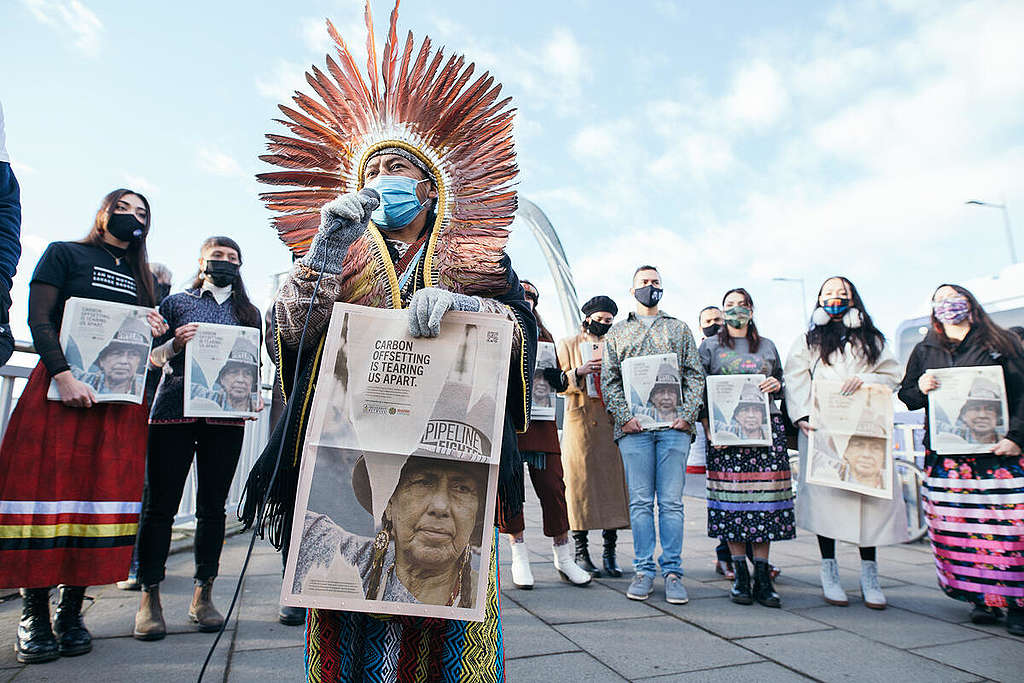 Indigenous Peoples Protest outside COP26 in Glasgow. © Bianka Csenki / Greenpeace Indigenous Peoples Protest outside COP26 in Glasgow. © Bianka Csenki / Greenpeace