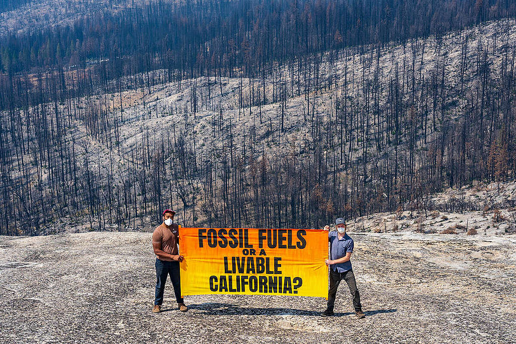 Mensaje de Burn Scar para Newsom en California.  © Andri Tambunan / Greenpeace