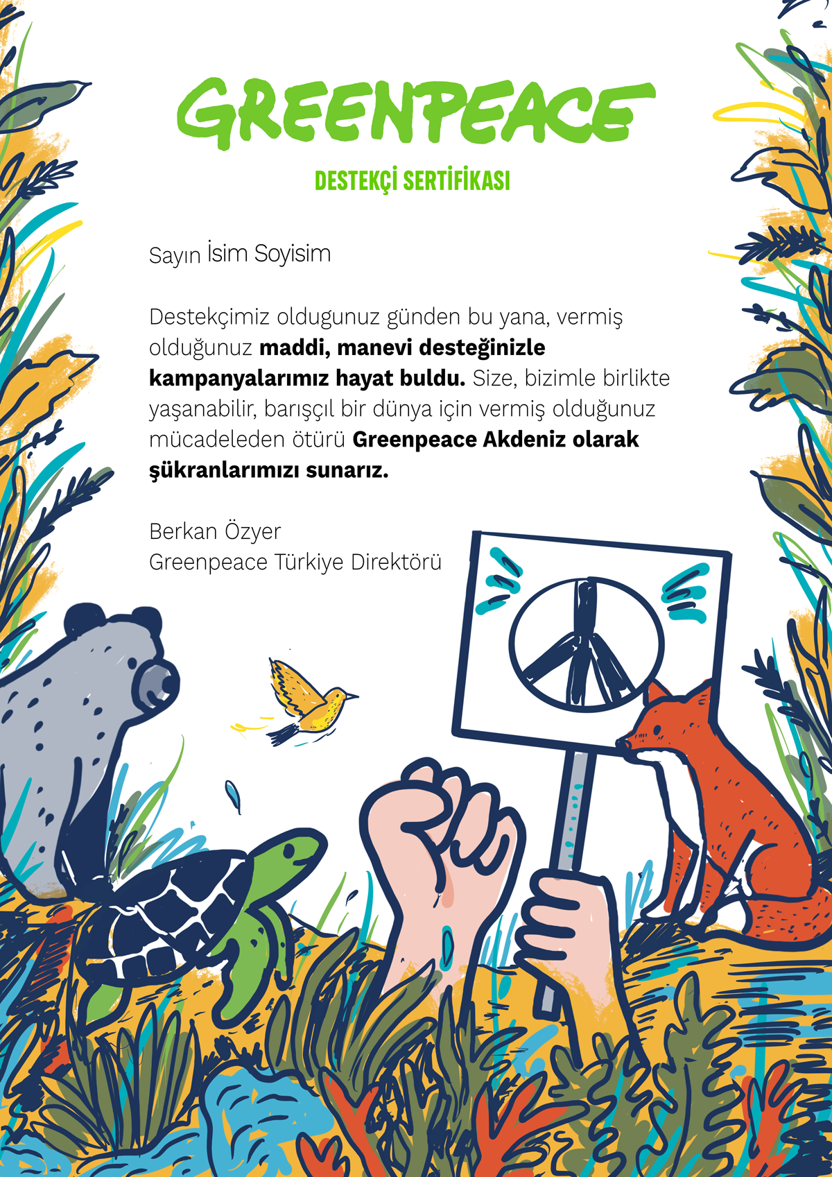 Greenpeace Destekçi Sertifikası