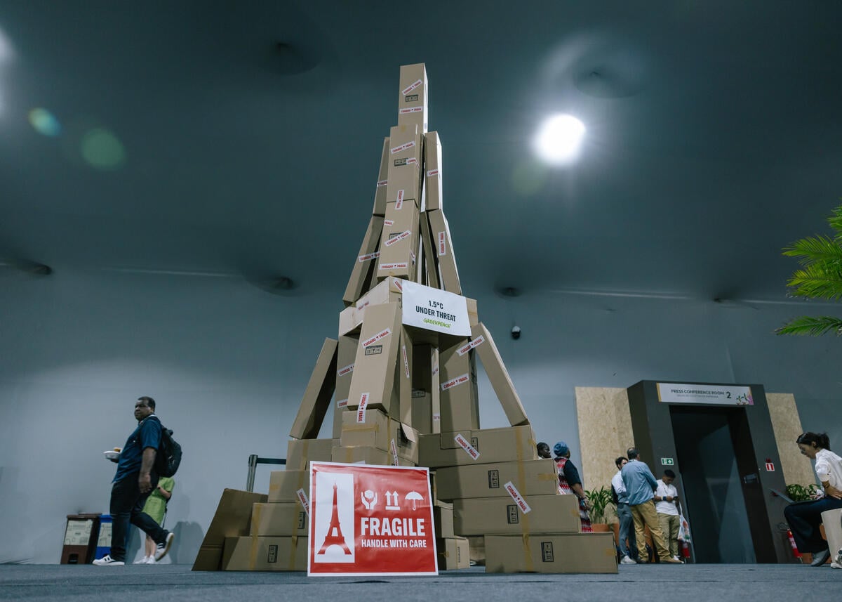 Eiffel Tower Activity at COP30 in Belem, Brazil. © Marie Jacquemin / Greenpeace Eiffel Tower Activity at COP30 in Belem, Brazil. © Marie Jacquemin / Greenpeace