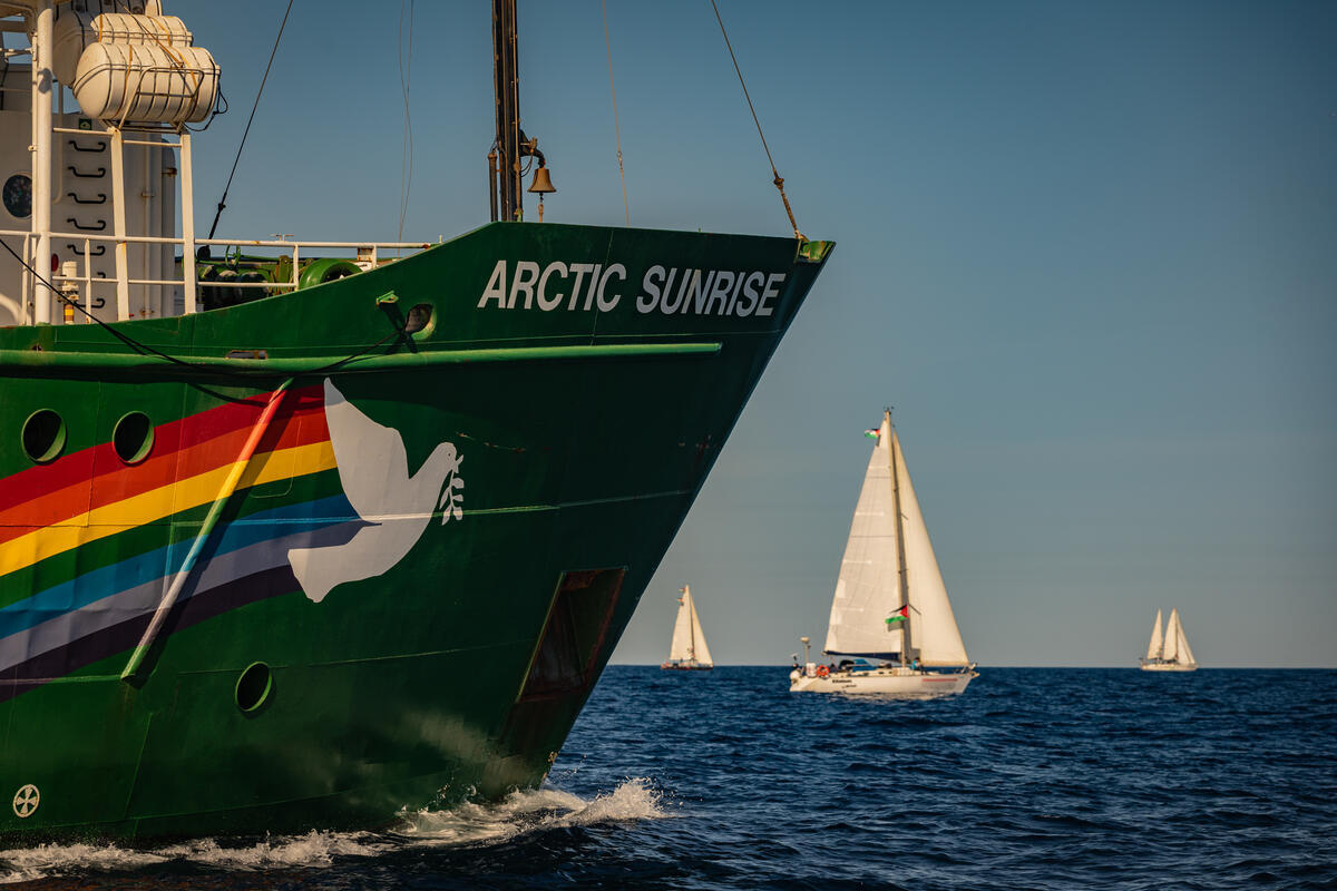 MY Arctic Sunrise Joins the Global Sumud Flotilla in the Mediterranean Sea. © Max Cavallari / Greenpeace